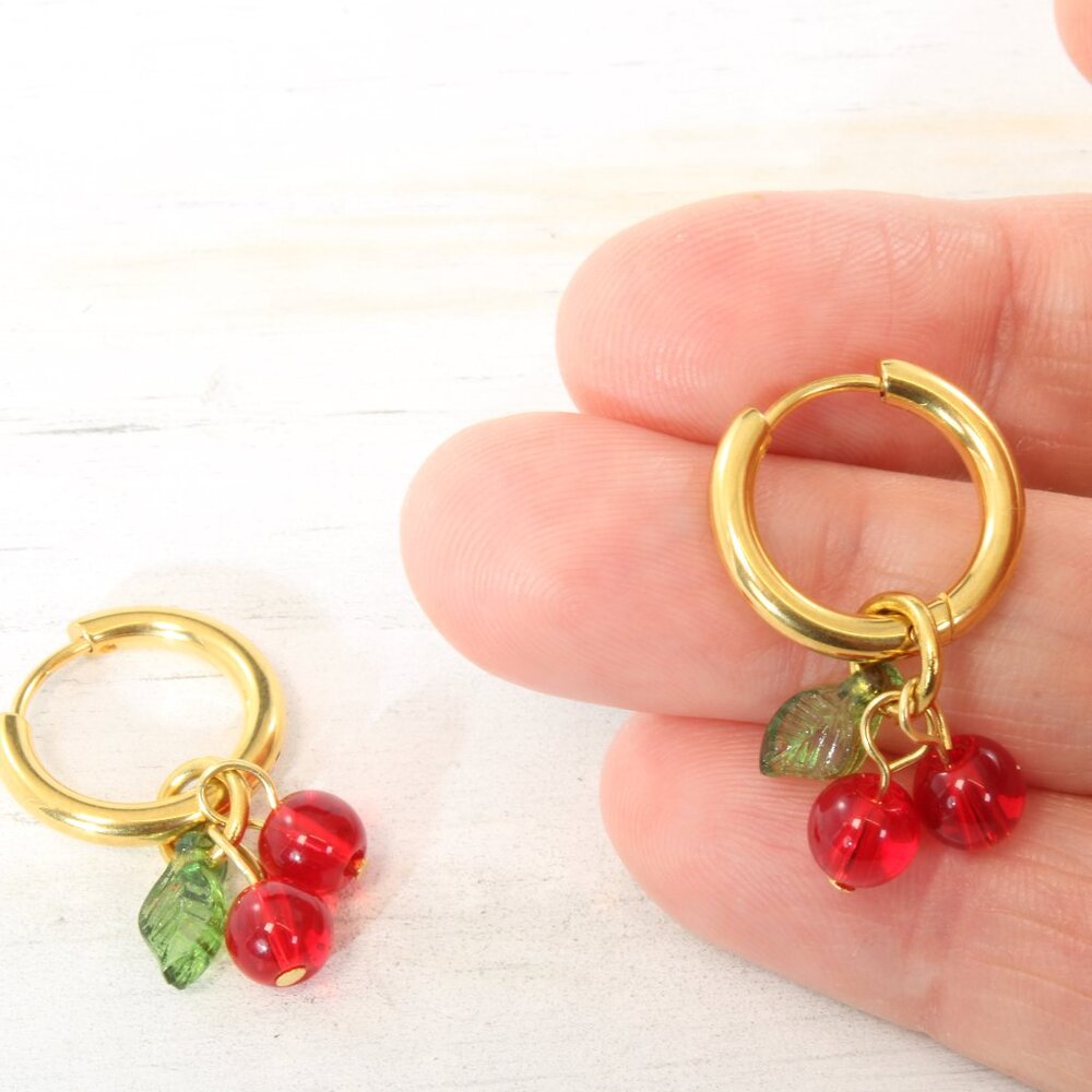 Brand New 14k gold plated 316l Stainless steel Gold Handmade Cherry Earrings